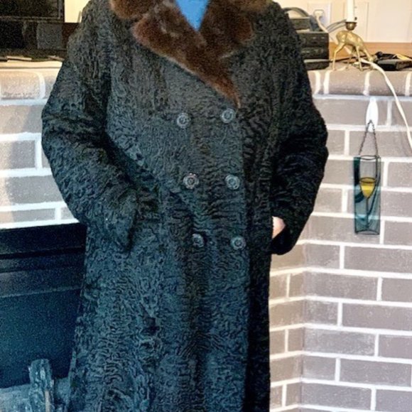 Genuine Swakara South-West African Fur Lamb's Coat with mink Collar - Picture 2 of 16